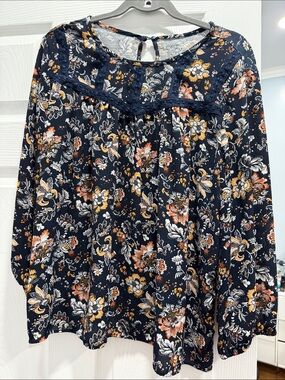 LOFT Navy Floral Long-Sleeve Tunic